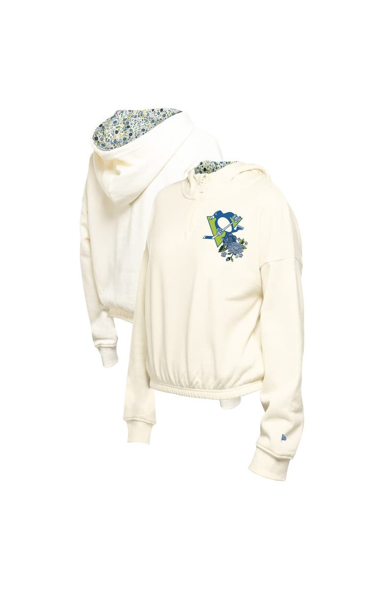 New Era Women's New Era Cream Pittsburgh Penguins Glam Game Quarter-Zip Cropped Floral Hoodie Pullover, Main, color, Cream