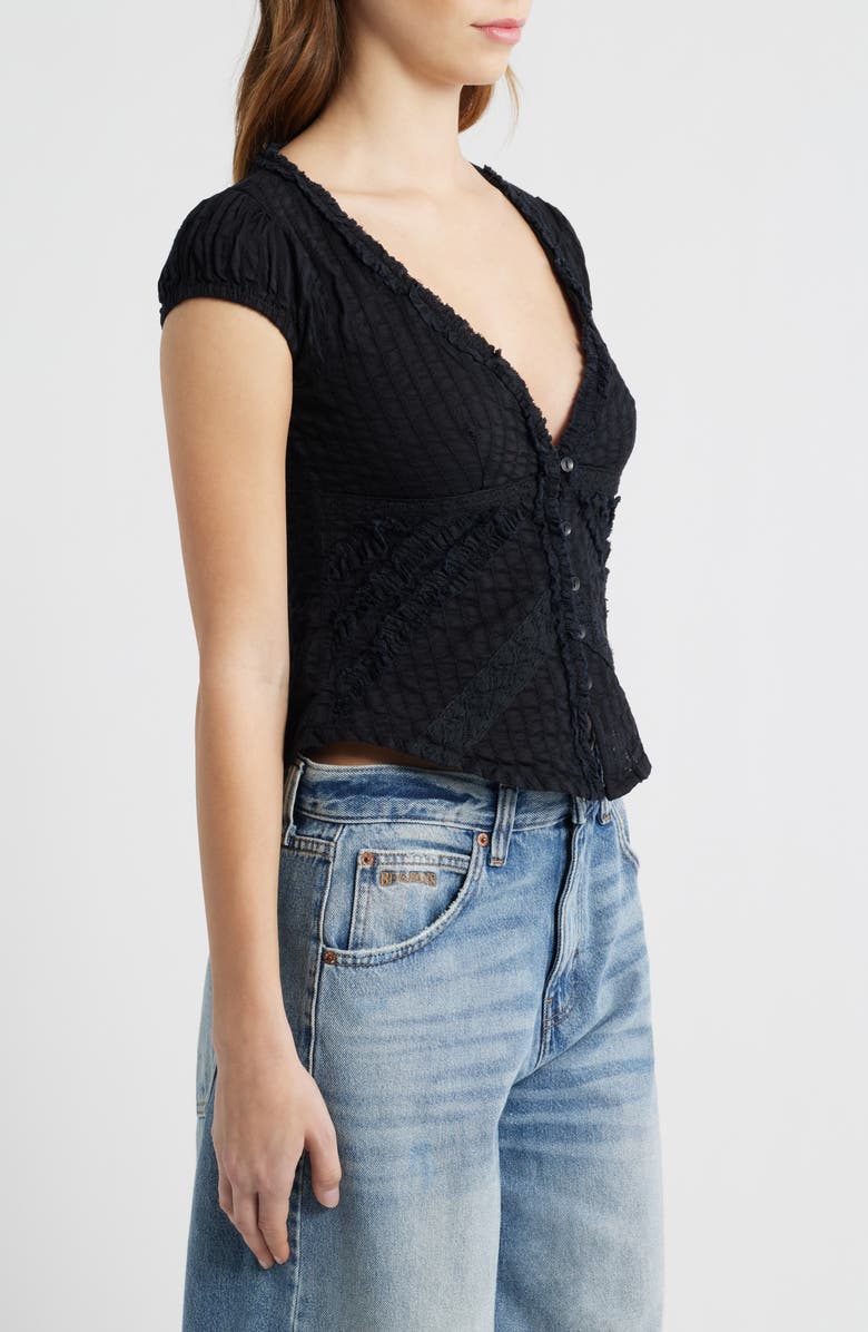 BDG Urban Outfitters Robyn Ruffle Cotton Lace Top, Alternate, color, Black