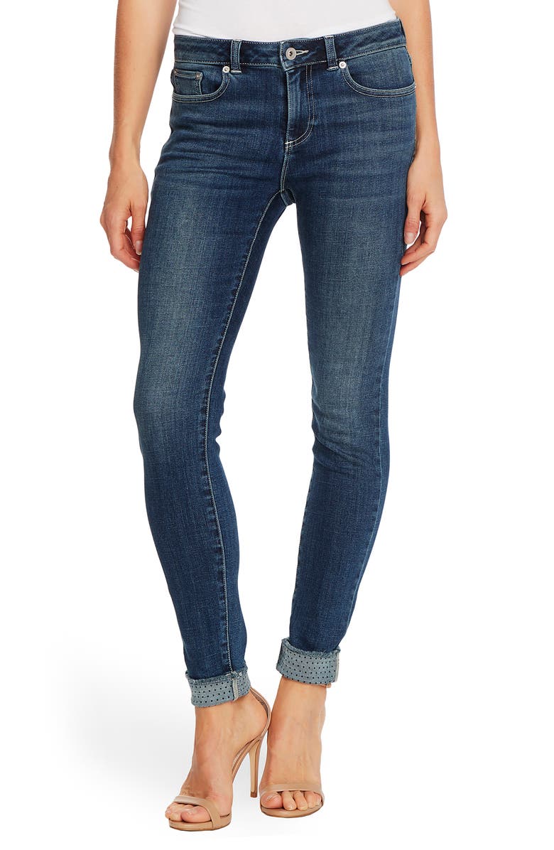 CeCe High Waist Polka Dot Cuff Jeans, Main, color, 