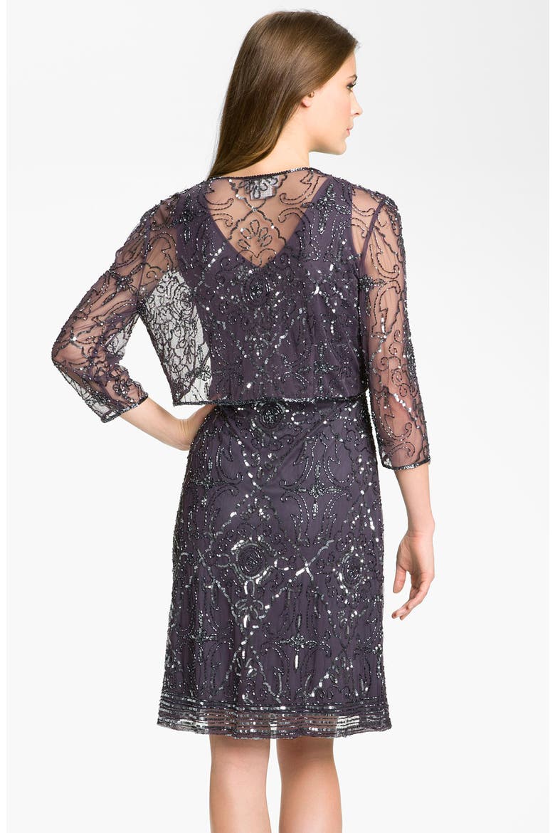 Beaded Mesh Dress & Bolero, Alternate, color, SLATE