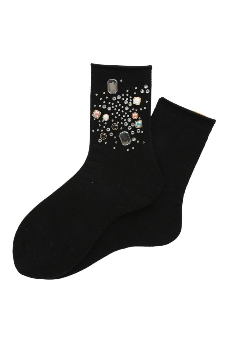Crystal Cashmere Blend Quarter Crew Socks, Main, color, BLACK