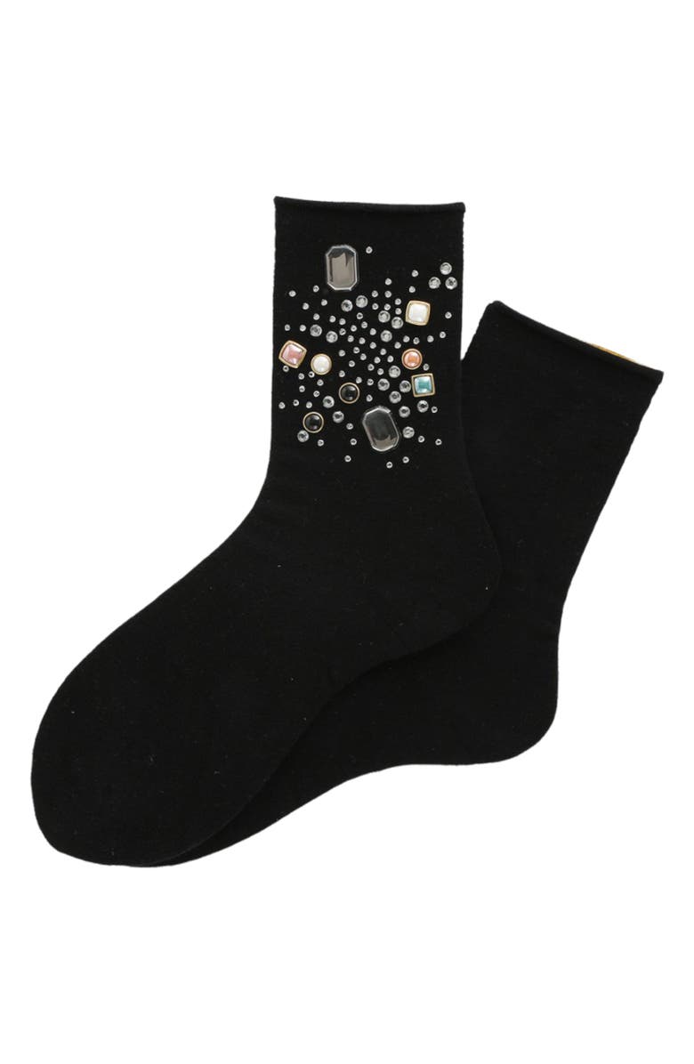 HIGH HEEL JUNGLE Crystal Cashmere Blend Quarter Crew Socks, Main, color, Black