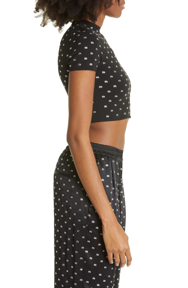 Alexander Wang Crystal Logo Crop T-Shirt, Alternate, color, 