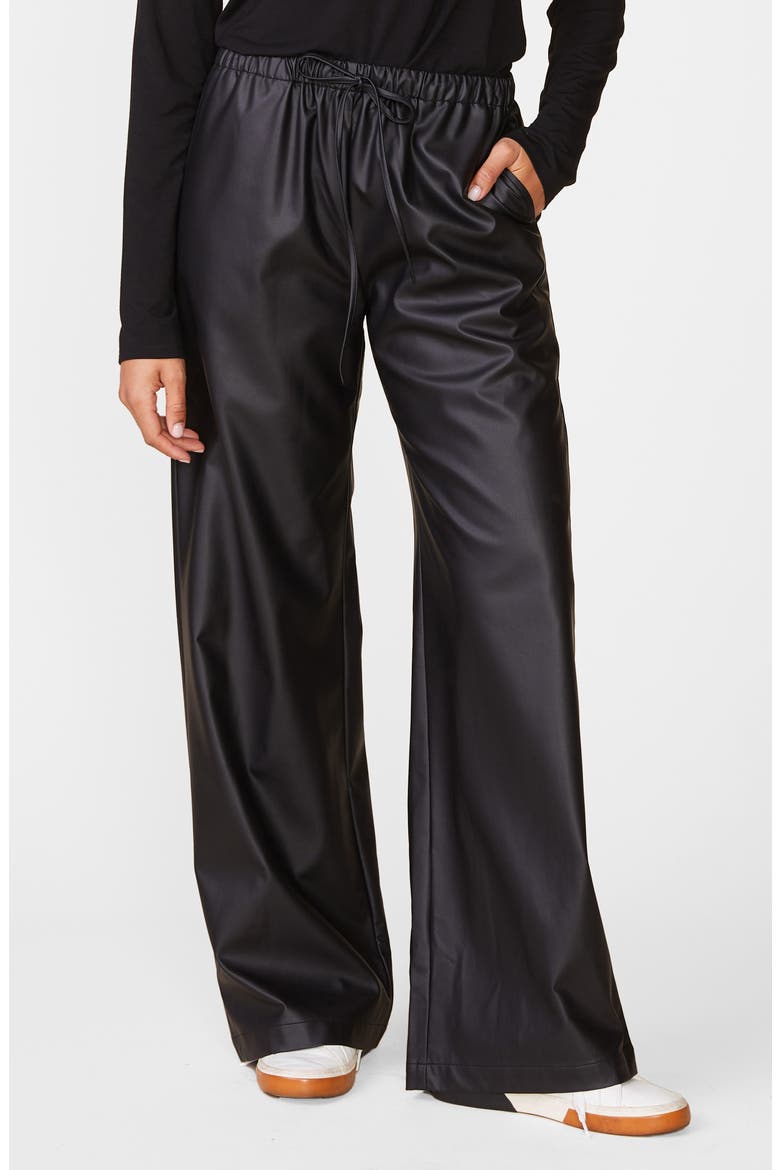 Faux Leather Wide Leg Pants, Main, color, BLACK
