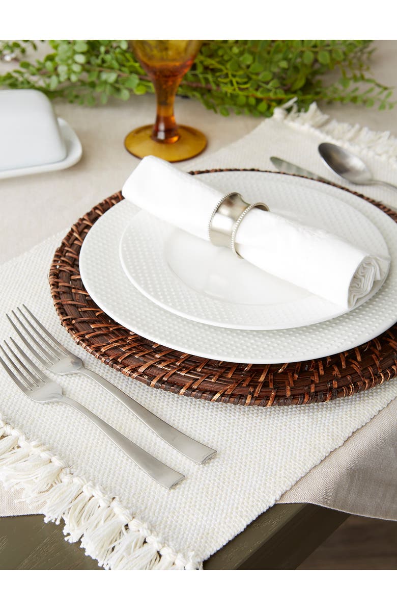 Design Imports Variegated Fringe Set of 4 Placemats, Alternate, color, Ivory