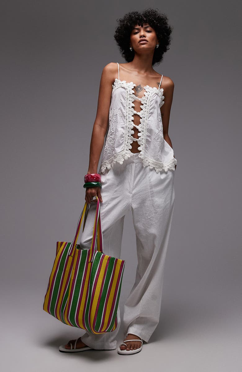 Topshop Embroidered Lace Camisole, Alternate, color, White