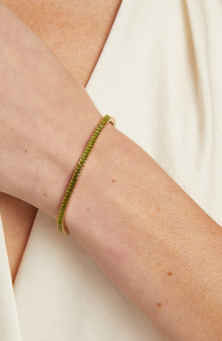 Aurate New York Lab Grown Green Peridot Baguette Tennis Bracelet, Alternate, color, Green Peridot