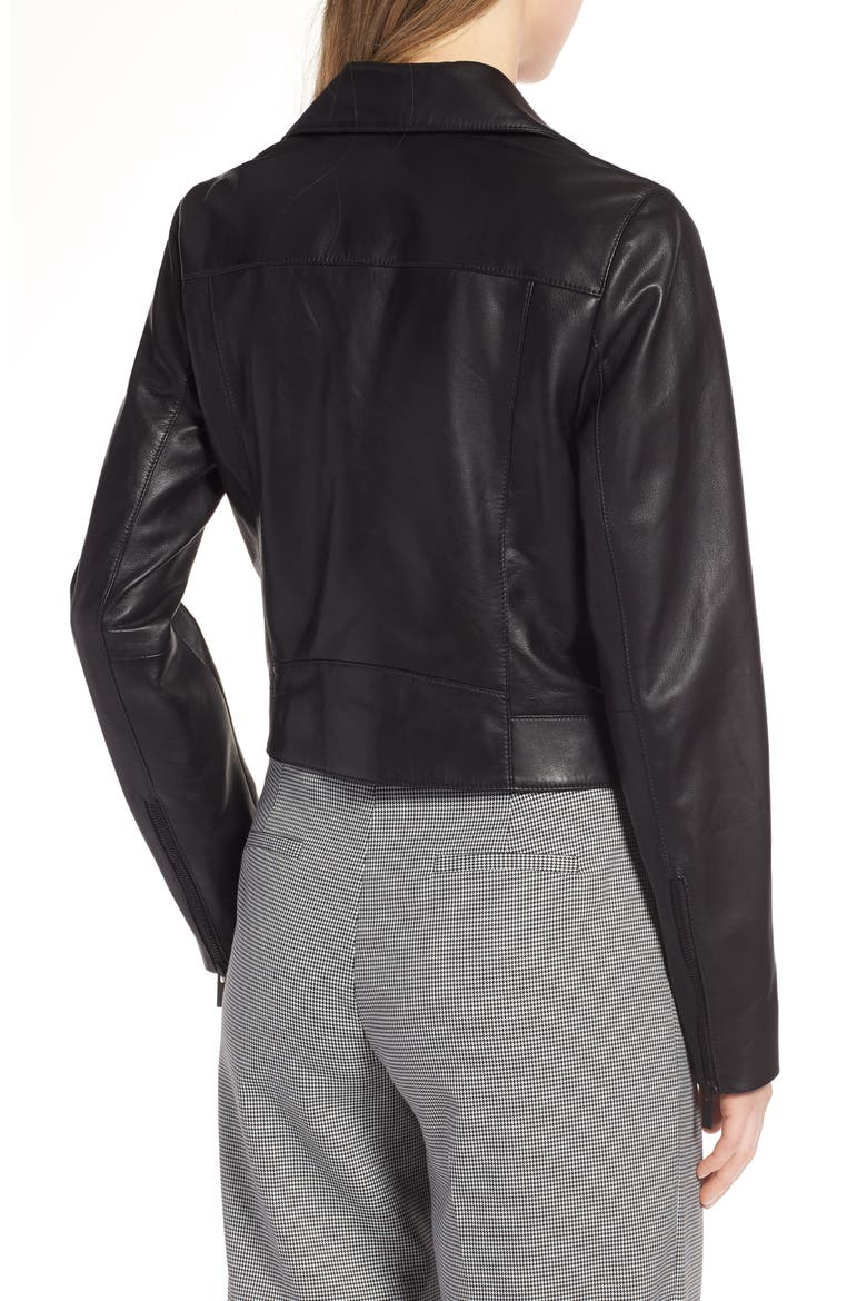 Leather Moto Jacket, Alternate, color, BLACK