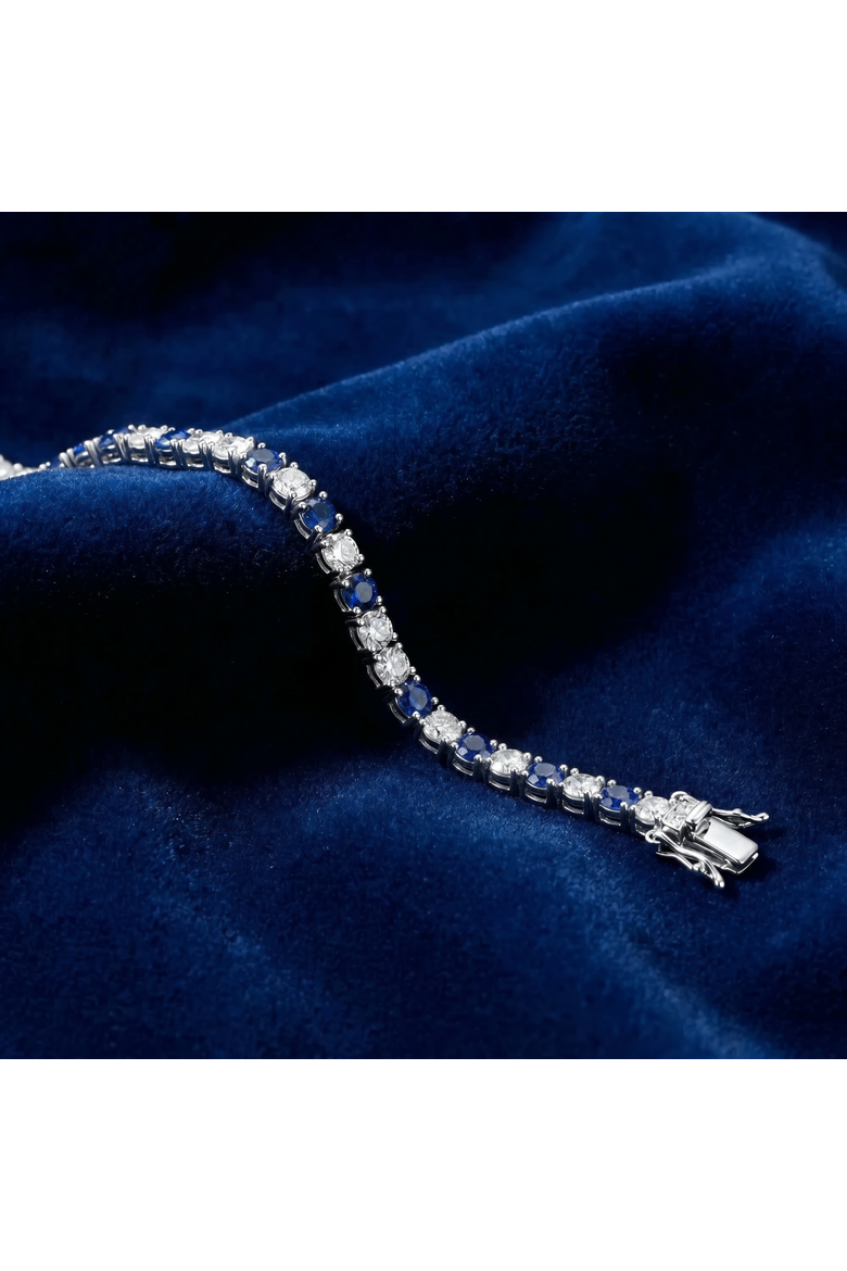 11.50Ct Blue Sapphire & Diamond Tennis Bracelet 7" 14k Gold Lab Grown, Alternate, color, 14k White Gold