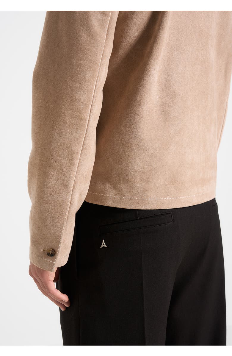 Manière De Voir Maxime Suede Zip Jacket With Contrast Stitch, Alternate, color, Beige