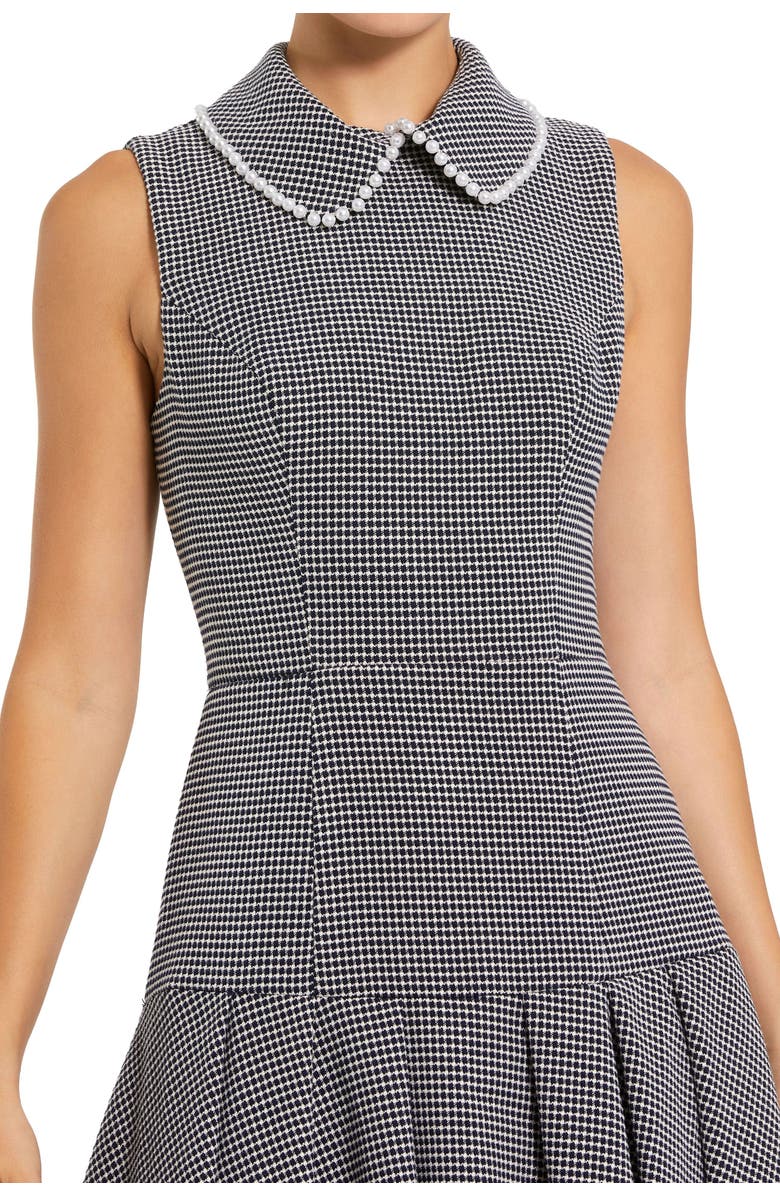 Mac Duggal Sleeveless Collared Bouclé Mini Dress With Pleats, Alternate, color, Black White