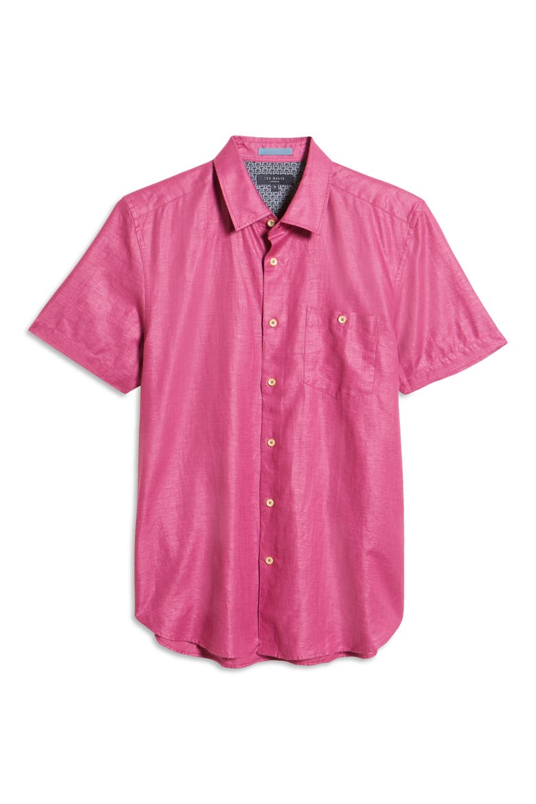 Civiche Linen & Cotton Button-Up Shirt, Alternate, color, DP-PURPLE