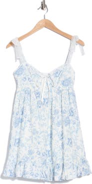 Lush Floral Tie Shoulder Babydoll Minidress