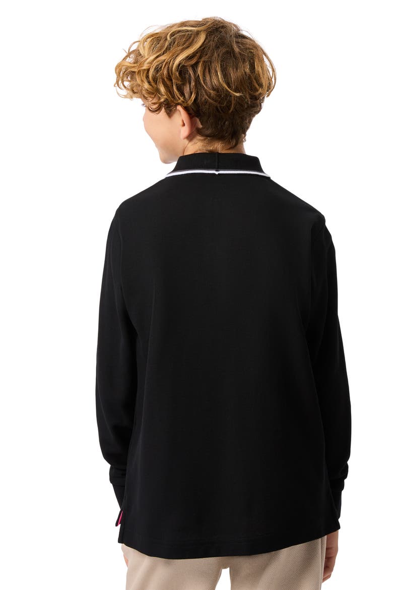 Kids' Kent Tipped Long Sleeve Cotton Polo, Alternate, color, BLACK
