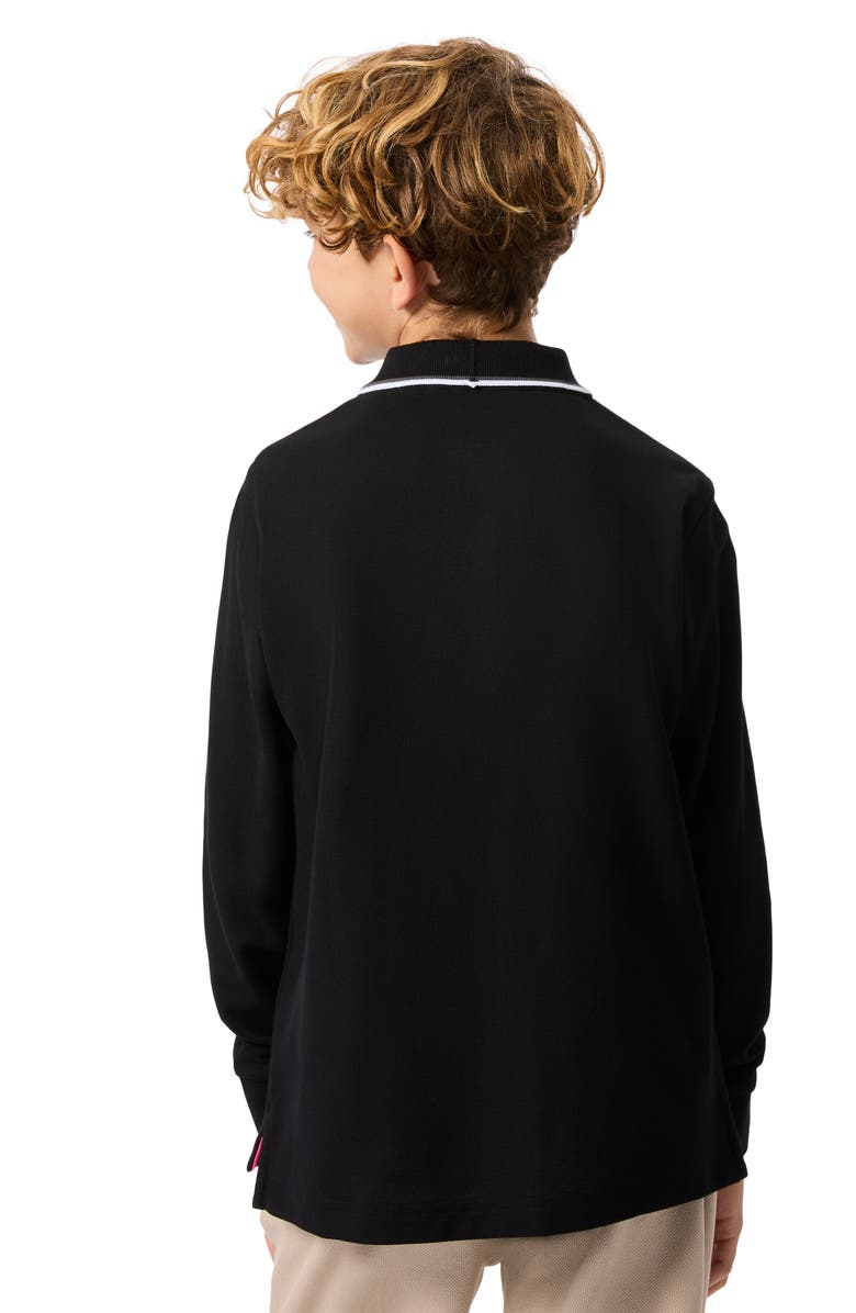 Psycho Bunny Kids' Kent Tipped Long Sleeve Cotton Polo, Alternate, color, Black