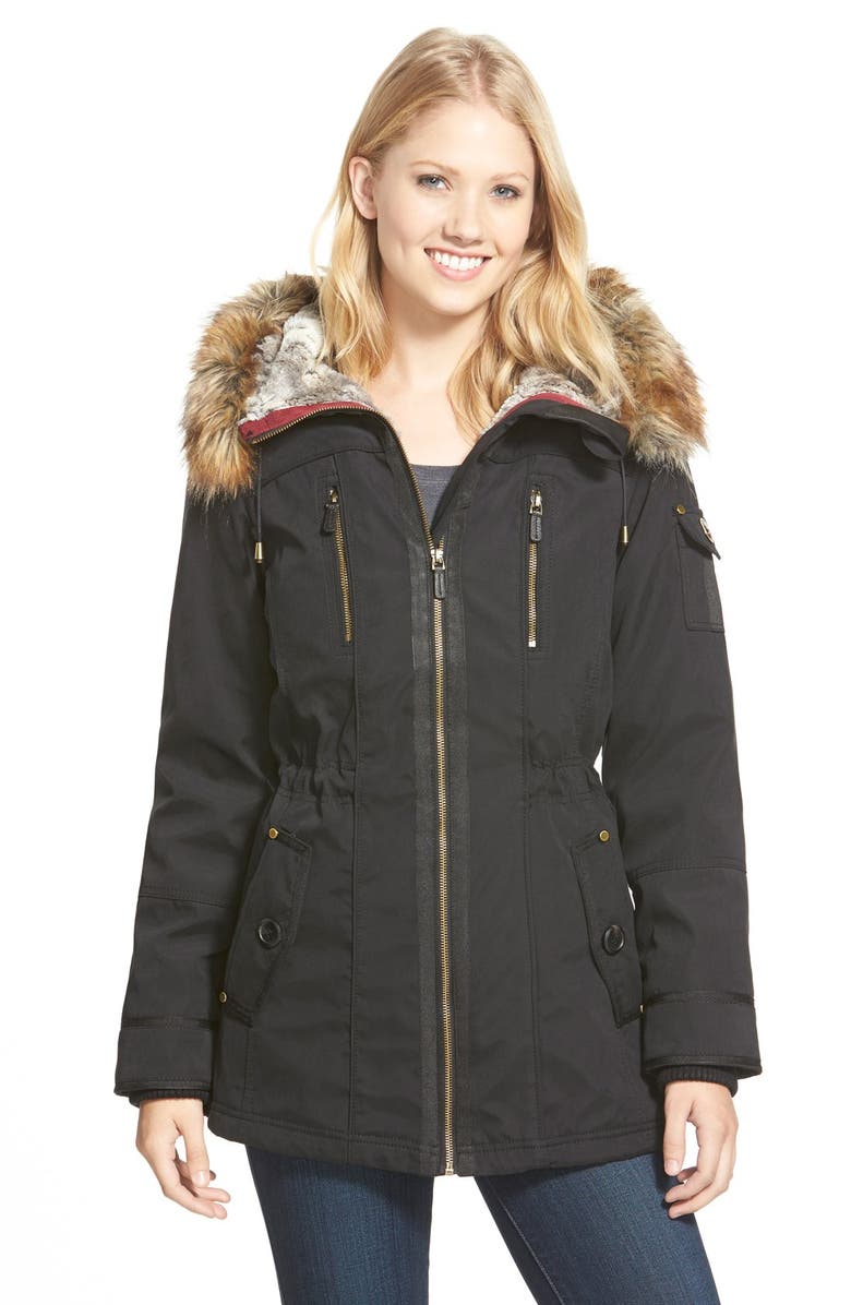 1 Madison Faux Fur Trim Parka, Main, color, 