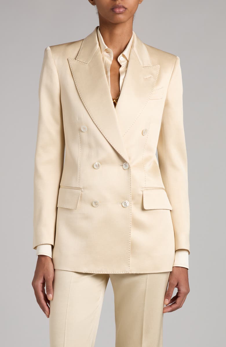 TOM FORD Double Breasted Silk & Wool Twill Blazer, Main, color, Aw040 Champagne