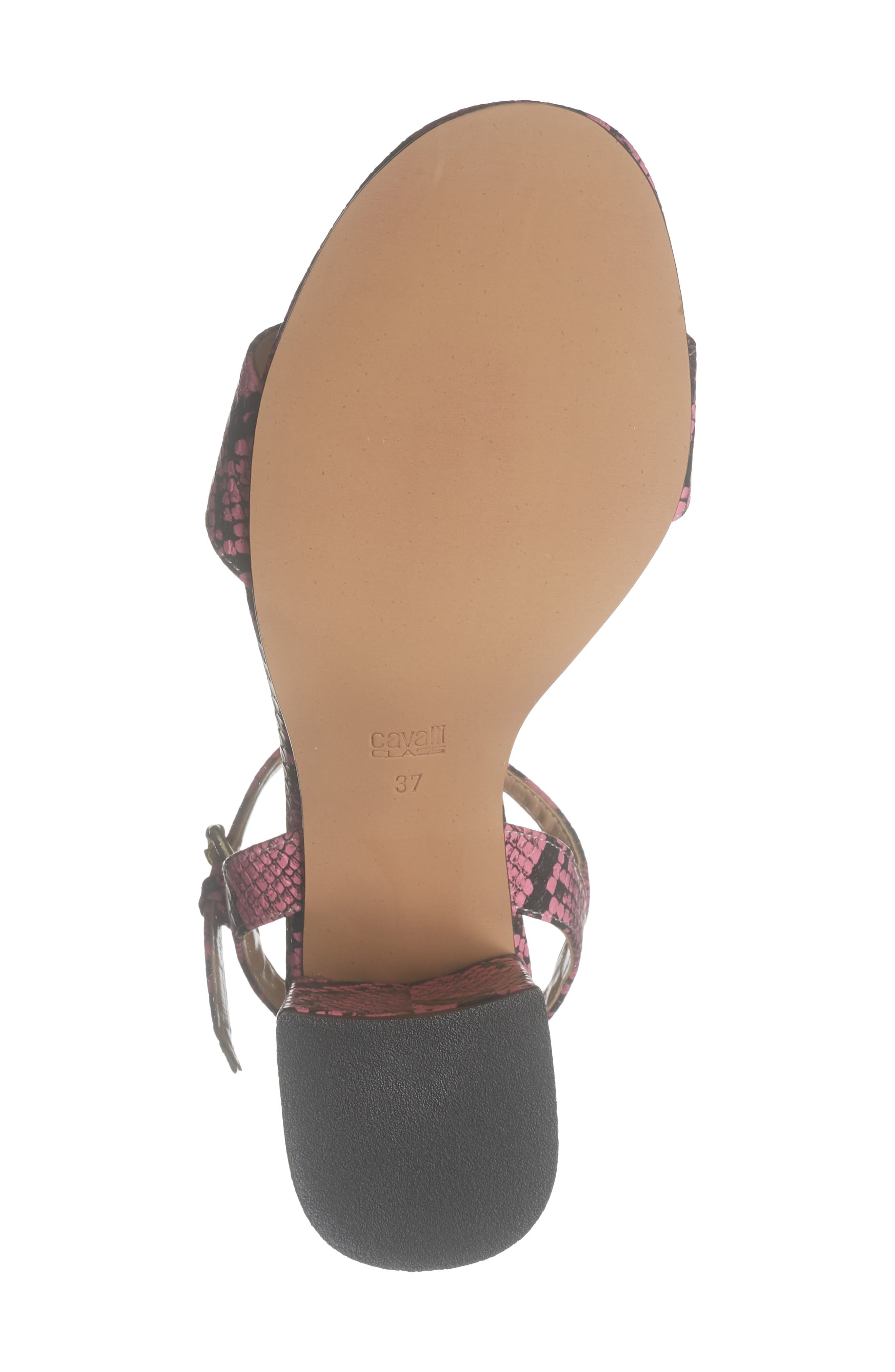 Roberto Cavalli Snake Embossed Ankle Strap Sandal, Alternate, color, Pink