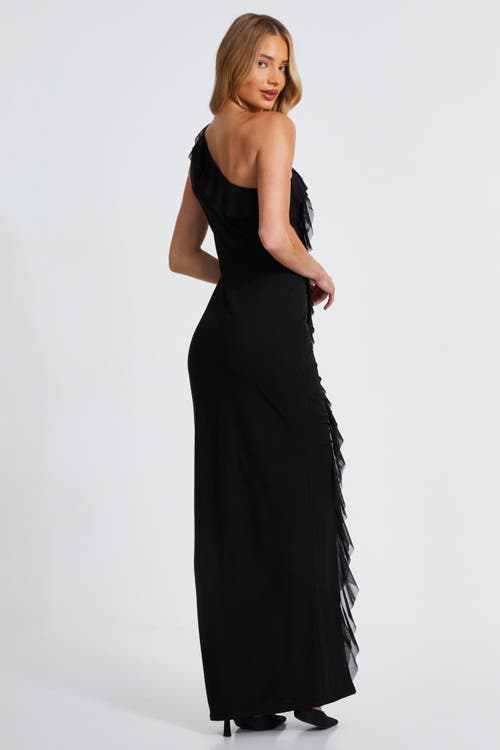 Quiz Mesh Frill Detail One Shoulder Maxi Dress In Black