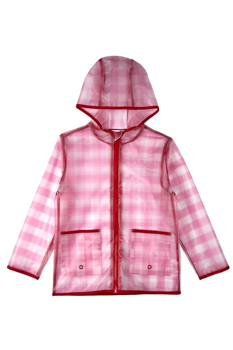 Kids Checkered Raincoat with Self-Storage Pouch, Main, color, Pink