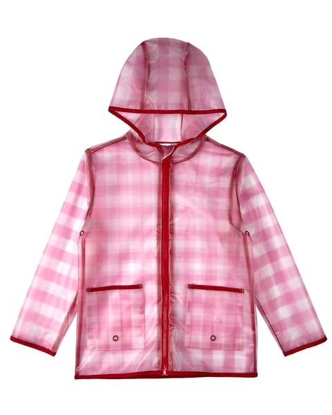 Kids Checkered Raincoat with Self-Storage Pouch