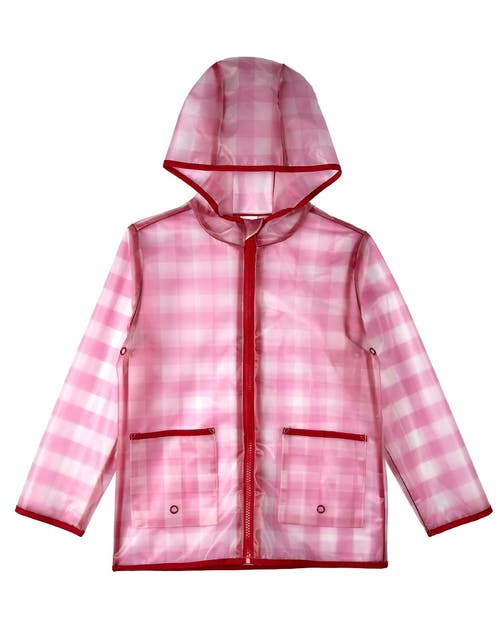 Memoi Kids Checkered Raincoat With Self-storage Pouch In Multi