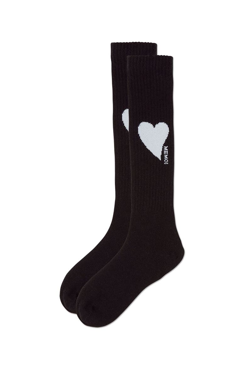 Single Heart Logo Knee High Socks, Alternate, color, Black