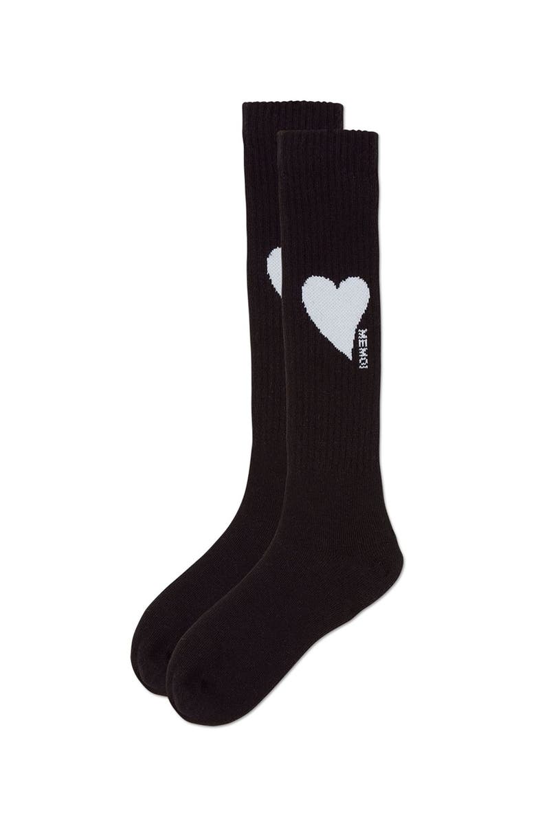 MeMoi Single Heart Logo Knee High Socks, Alternate, color, Black