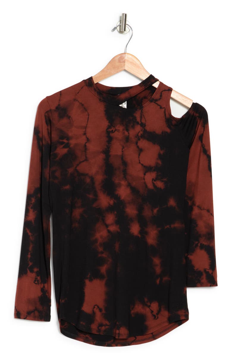 GO COUTURE Tie Dye Shoulder Cutout Top, Alternate, color, Black