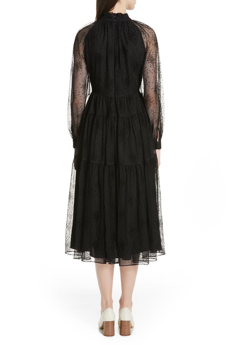 Floral Embroidered Mesh Dress, Alternate, color, BLACK