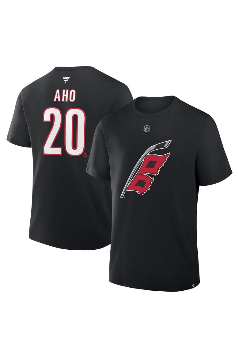 Men's Fanatics Sebastian Aho Black Carolina Hurricanes Authentic Stack Name & Number T-Shirt, Main, color, Black