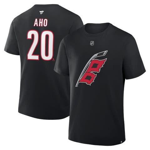 Men's Fanatics Sebastian Aho Black Carolina Hurricanes Authentic Stack Name & Number T-Shirt