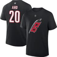 FANATICS Men's Fanatics Sebastian Aho Black Carolina Hurricanes Authentic Stack Name & Number T-Shirt