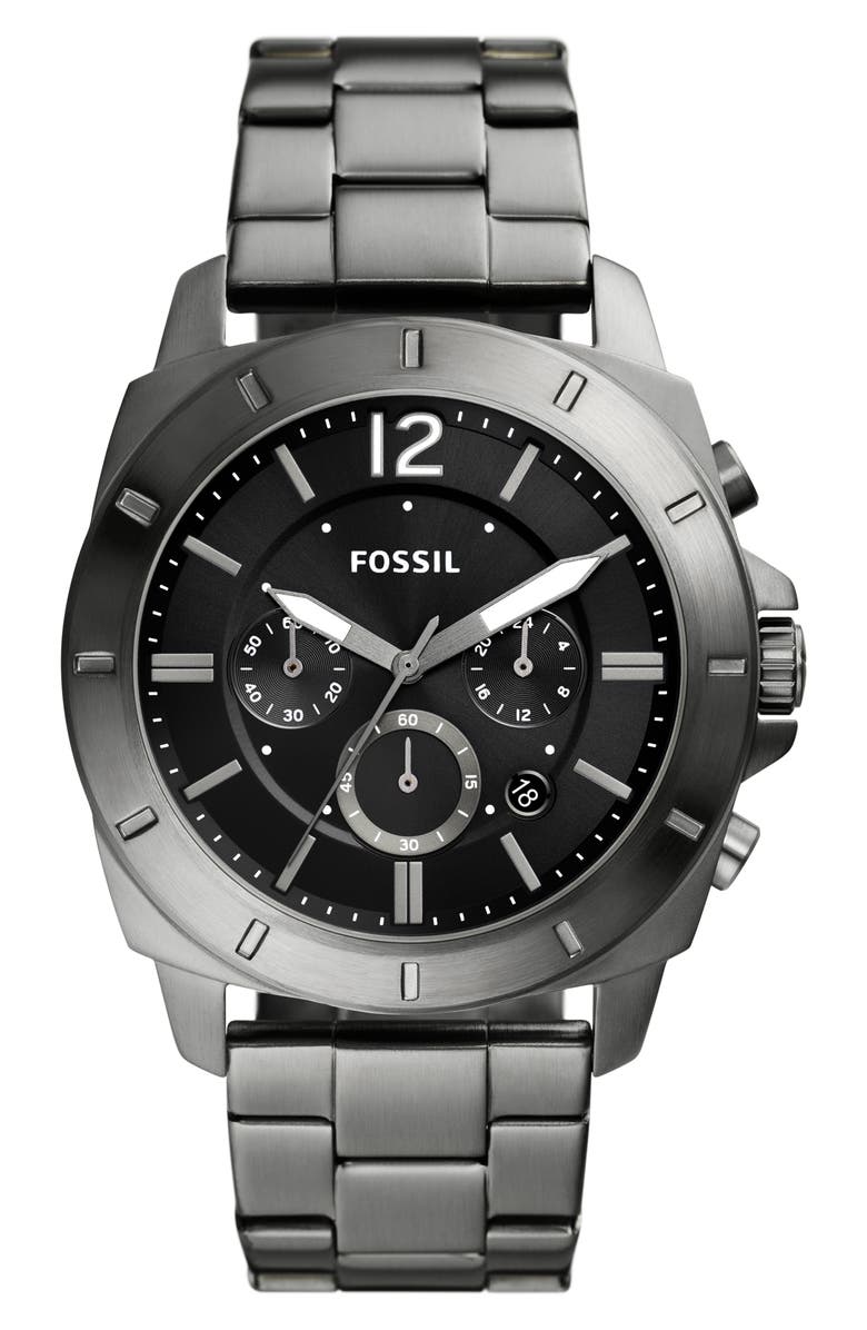 Fossil Privateer Chronograph Quartz Bracelet Watch, 45mm, Main, color, Smoke