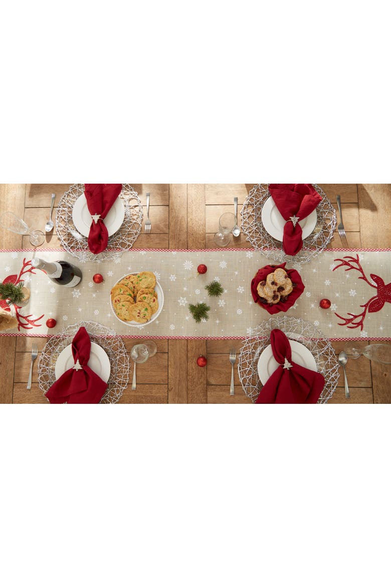 Red Reindeer Embroidered Table Runner, Alternate, color, Red Reindeer