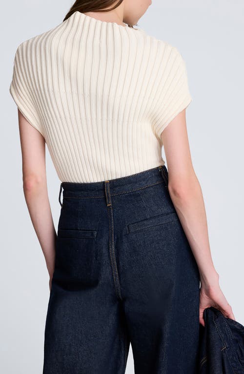 Kenneth Cole Ribbed Mock Neck Asymmetric Hem Top In White