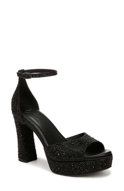 Naturalizer Women's Delphie Sparkle Heeled Sandal - Rhinestone Platform With Ankle Strap, 4 Inch Heel