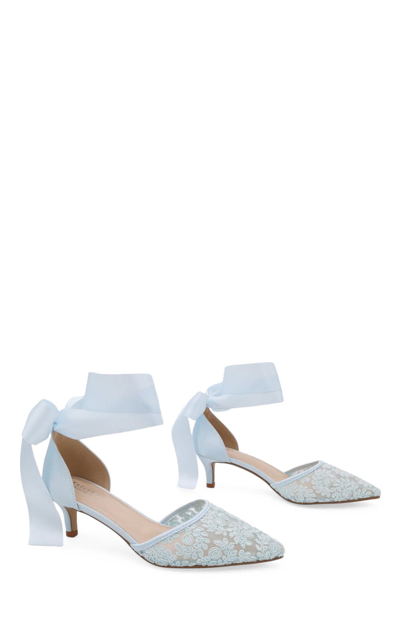 Claudia Crochet Lace Kitten Heel with Satin Wrapped Tie, Alternate, color, Light Blue