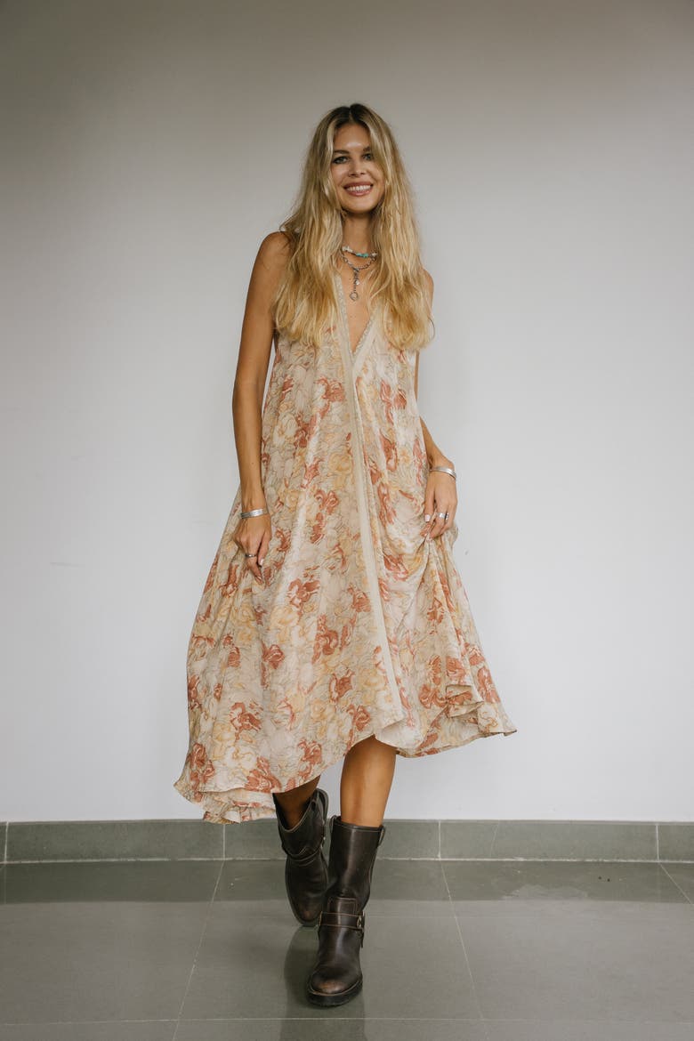 Classic Silk Dress Cream, Alternate, color, Cream & Tan Floral