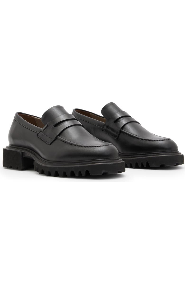 AllSaints Lola Lug Sole Penny Loafer, Main, color, Black
