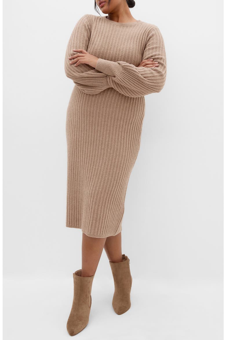 Sarah Long Sleeve Rib Sweater Midi Dress, Main, color, MUSHROOM MELANGE