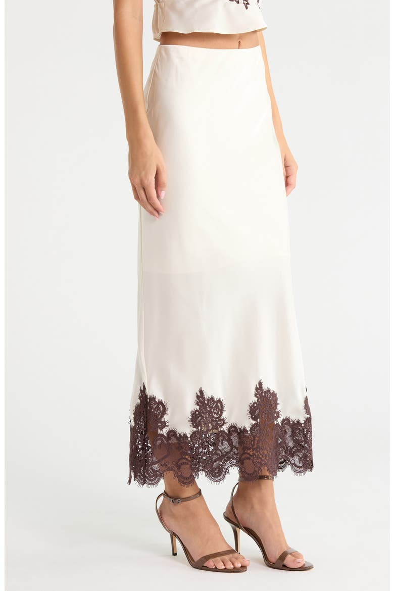 Lace Detail Matte Satin Maxi Skirt, Alternate, color, EGRET