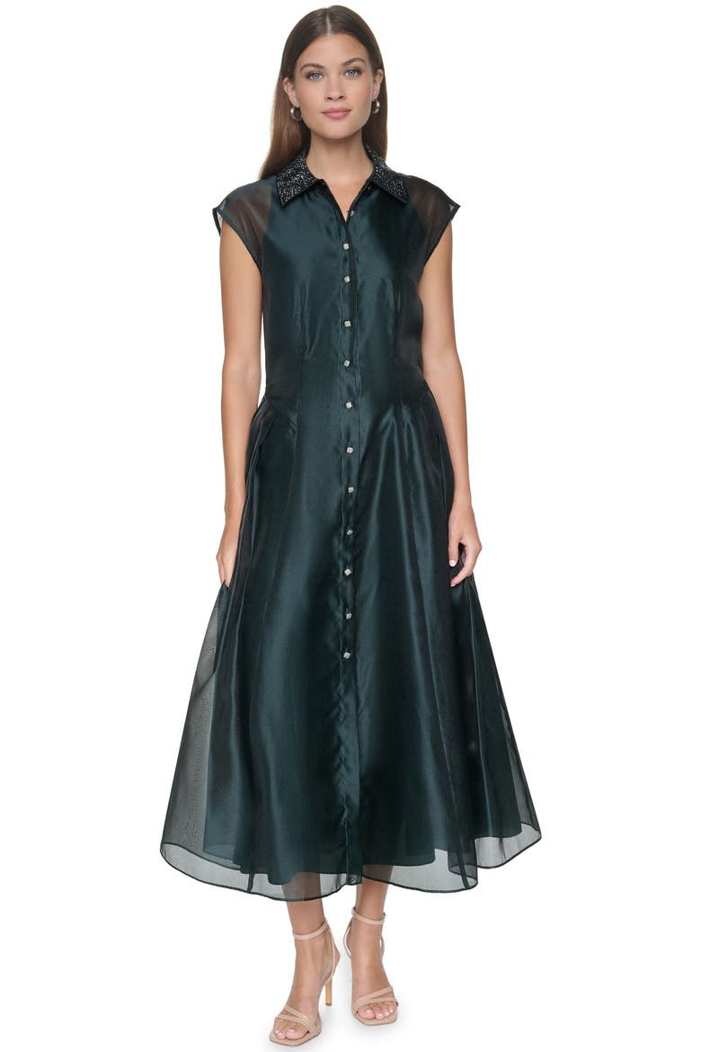 Embellished Organza Midi Shirt Dress, Alternate, color, Spruce