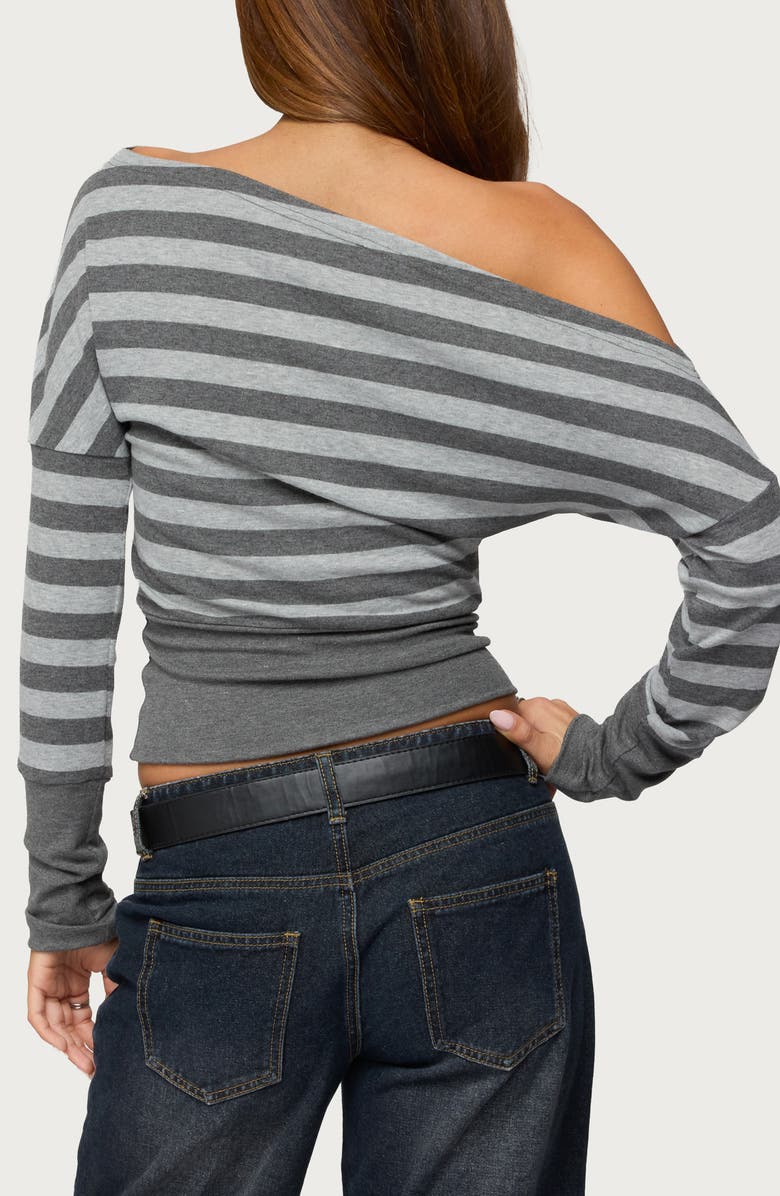 EDIKTED Marniee Stripe One-Shoulder Top, Alternate, color, Dark Gray Melange