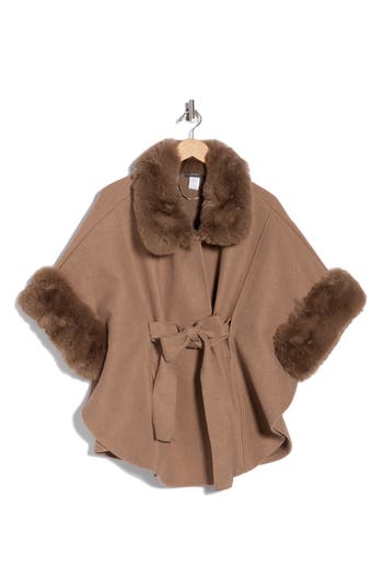 Bcbg Faux Fur Belted Topper In Brown
