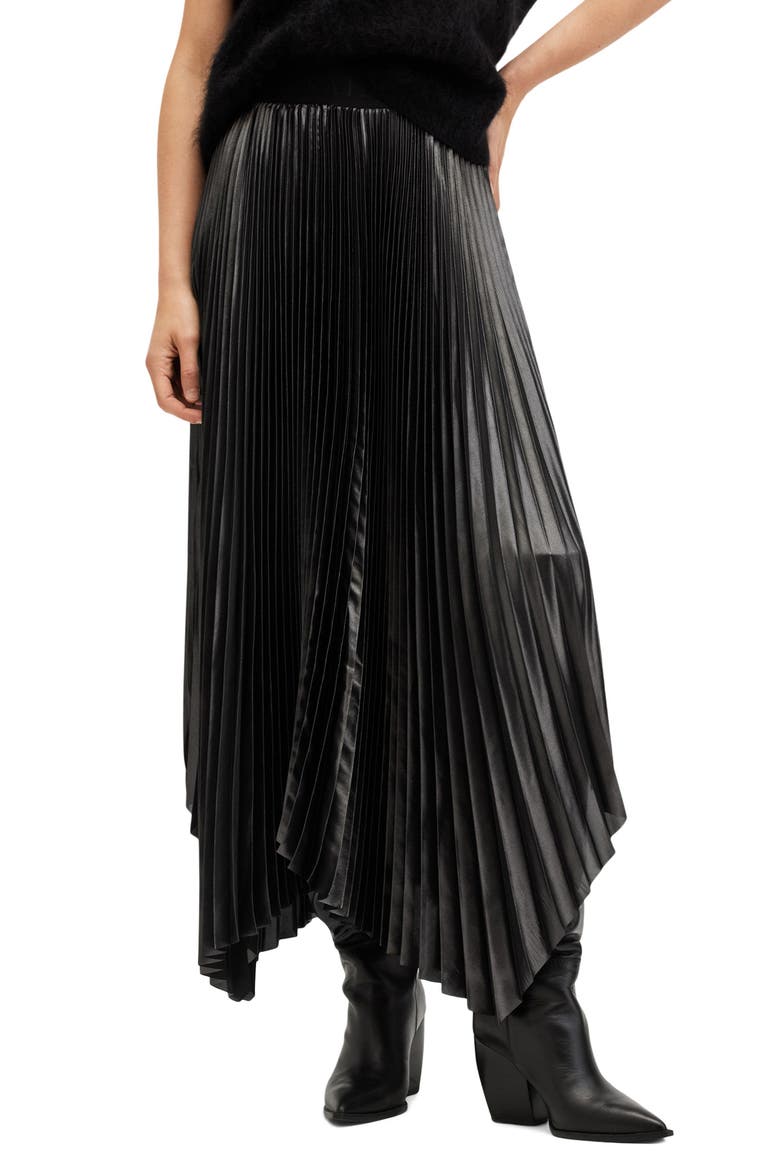 Phia Metallic Pleated Skirt, Main, color, GUNMETAL GREY