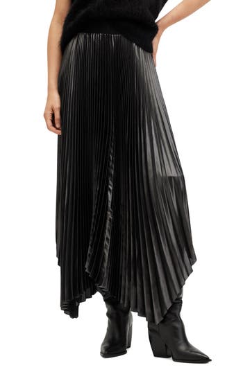 Allsaints Phia Metallic Pleated Skirt In Gunmetal Grey