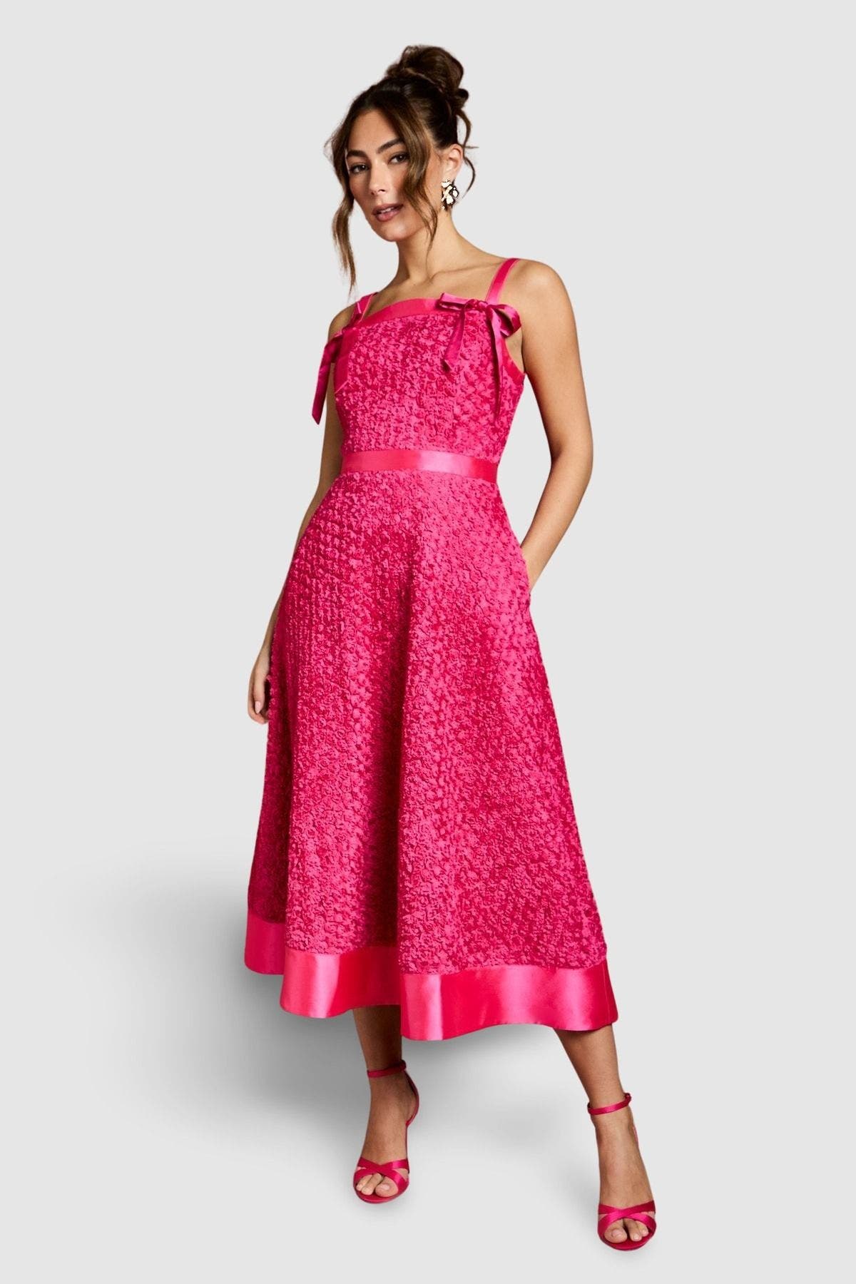 3D Flower Strappy Midi Dress