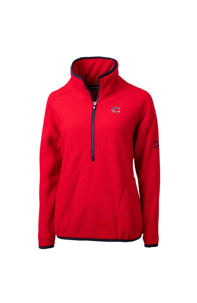 Cutter & Buck Women's Cutter & Buck Red Cincinnati Reds Americana Logo Cascade Eco Sherpa Fleece Half-Zip Pullover Jacket, Alternate, color, 