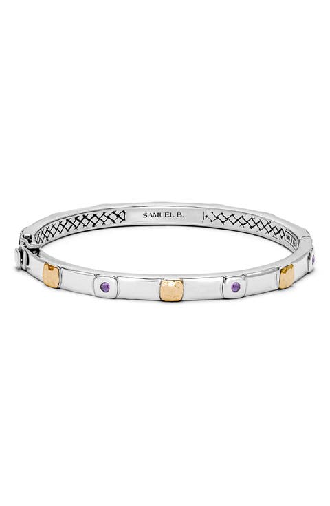 Semiprecious Stone Two-Tone Bangle Bracelet